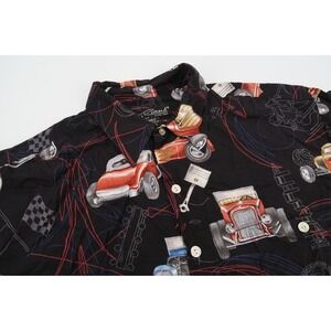 Vintage Tori Richard Hot Rod Men's Large Black Hawaiian Ford Racing Camp Shirt